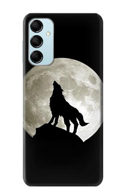 S1981 Loup hurlant à la lune Etui Coque Housse pour Samsung Galaxy M14