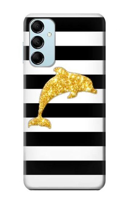 S2882 Noir et blanc rayé Dauphin d'or Etui Coque Housse pour Samsung Galaxy M14