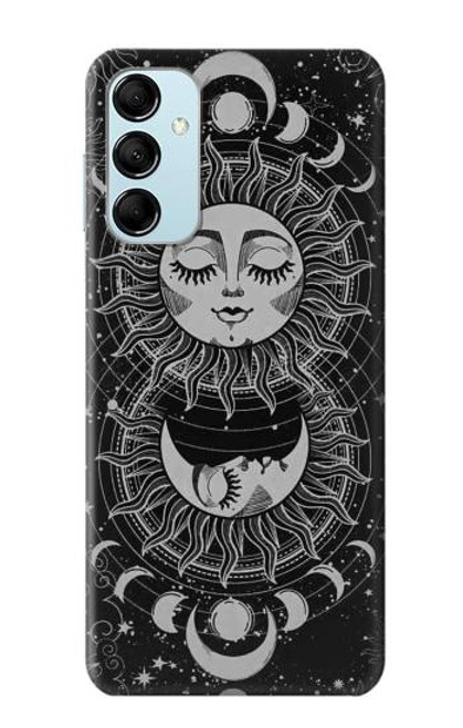 S3854 Visage de soleil mystique Croissant de lune Etui Coque Housse pour Samsung Galaxy M14