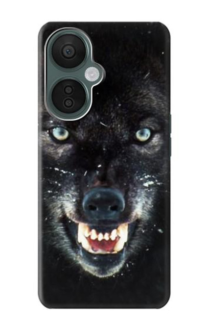 S2823 Noir Loup Bleu Yeux Visage Etui Coque Housse pour OnePlus Nord CE 3 Lite, Nord N30 5G