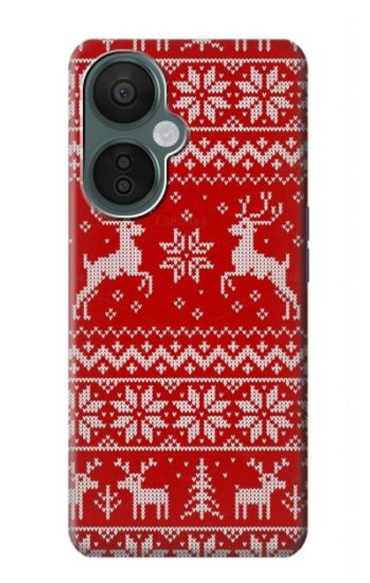 S2835 Renne Motif Tricoté Noël Etui Coque Housse pour OnePlus Nord CE 3 Lite, Nord N30 5G