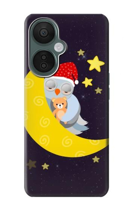 S2849 Mignon Lune Nuit Sleepy Chouette Etui Coque Housse pour OnePlus Nord CE 3 Lite, Nord N30 5G