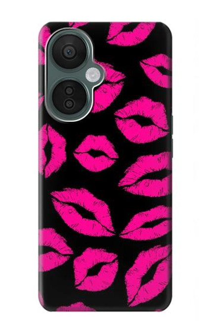S2933 Bisous Rose Lips sur Noir Etui Coque Housse pour OnePlus Nord CE 3 Lite, Nord N30 5G