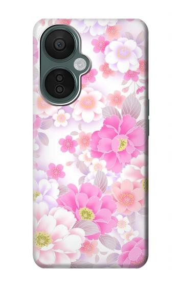 S3036 Flore de fleur rose douce Etui Coque Housse pour OnePlus Nord CE 3 Lite, Nord N30 5G