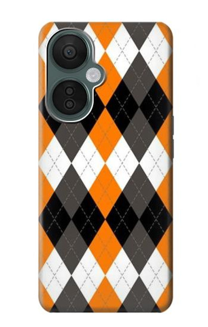 S3421 Noir Orange Blanc Argyle Plaid Etui Coque Housse pour OnePlus Nord CE 3 Lite, Nord N30 5G