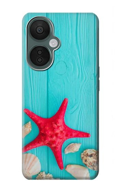 S3428 Aqua Bois Coquille d'étoile de mer Etui Coque Housse pour OnePlus Nord CE 3 Lite, Nord N30 5G