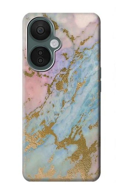 S3717 Imprimé graphique en marbre bleu pastel or rose Etui Coque Housse pour OnePlus Nord CE 3 Lite, Nord N30 5G