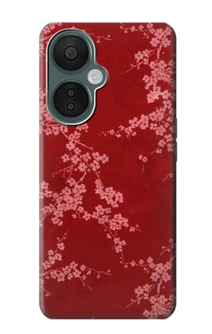 S3817 Motif de fleurs de cerisier floral rouge Etui Coque Housse pour OnePlus Nord CE 3 Lite, Nord N30 5G