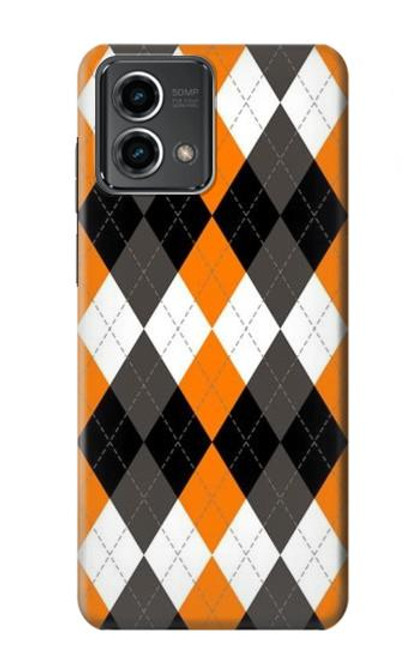 S3421 Noir Orange Blanc Argyle Plaid Etui Coque Housse pour Motorola Moto G Stylus 5G (2023)