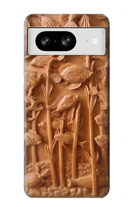 S1307 Poissons Sculpture sur bois imprimé graphique Etui Coque Housse pour Google Pixel 8