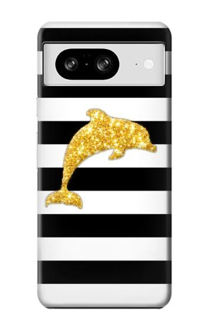 S2882 Noir et blanc rayé Dauphin d'or Etui Coque Housse pour Google Pixel 8
