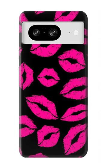 S2933 Bisous Rose Lips sur Noir Etui Coque Housse pour Google Pixel 8