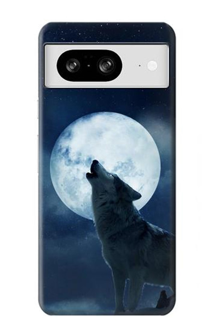 S3693 Pleine lune du loup blanc sinistre Etui Coque Housse pour Google Pixel 8