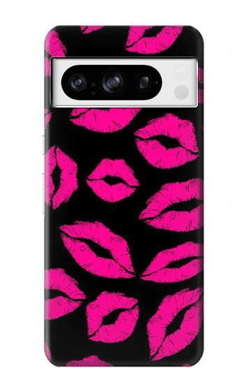 S2933 Bisous Rose Lips sur Noir Etui Coque Housse pour Google Pixel 8 pro