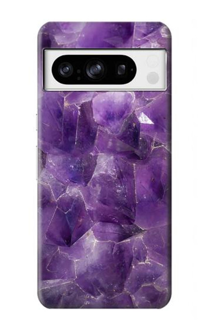 S3713 Graphique violet améthyste à quartz imprimé Etui Coque Housse pour Google Pixel 8 pro