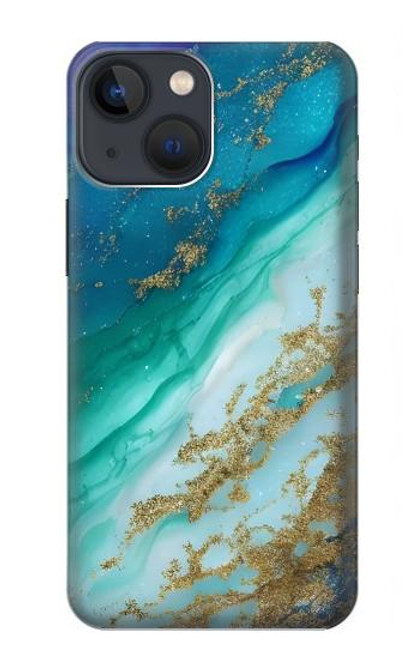 S3920 Couleur bleu océan abstrait émeraude mélangée Etui Coque Housse pour iPhone 14 Plus