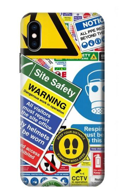 S3960 Collage d'autocollants de signalisation de sécurité Etui Coque Housse pour iPhone X, iPhone XS