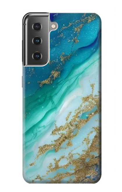 S3920 Couleur bleu océan abstrait émeraude mélangée Etui Coque Housse pour Samsung Galaxy S21 Plus 5G, Galaxy S21+ 5G