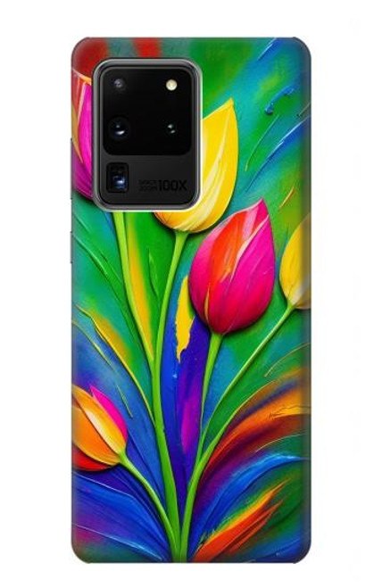 S3926 Peinture à l'huile de tulipe colorée Etui Coque Housse pour Samsung Galaxy S20 Ultra
