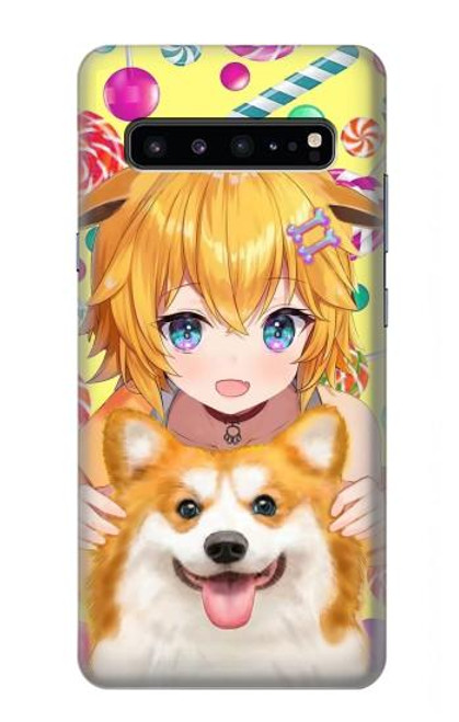 S3918 Bébé Corgi Chien Corgi Fille Bonbons Etui Coque Housse pour Samsung Galaxy S10 5G