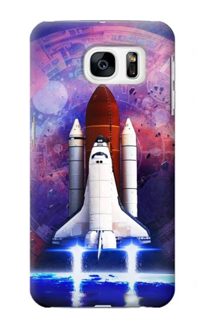 S3913 Navette spatiale nébuleuse colorée Etui Coque Housse pour Samsung Galaxy S7