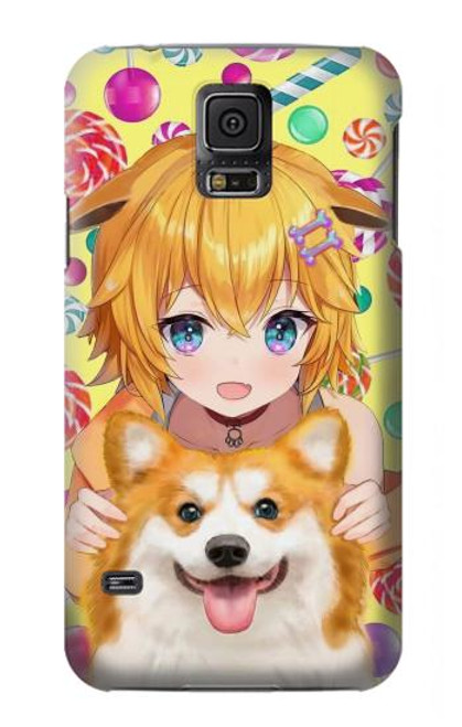 S3918 Bébé Corgi Chien Corgi Fille Bonbons Etui Coque Housse pour Samsung Galaxy S5