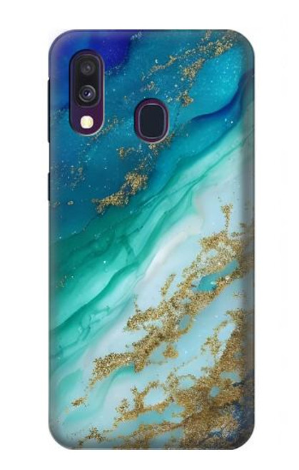 S3920 Couleur bleu océan abstrait émeraude mélangée Etui Coque Housse pour Samsung Galaxy A40