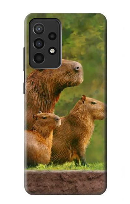 S3917 Cochon d'Inde géant de la famille Capybara Etui Coque Housse pour Samsung Galaxy A52, Galaxy A52 5G