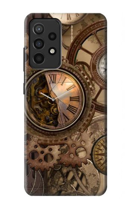 S3927 Boussole Horloge Gage Steampunk Etui Coque Housse pour Samsung Galaxy A52, Galaxy A52 5G