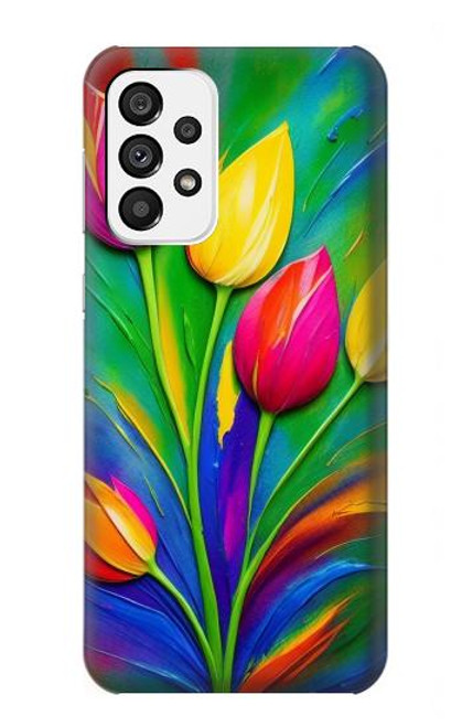 S3926 Peinture à l'huile de tulipe colorée Etui Coque Housse pour Samsung Galaxy A73 5G