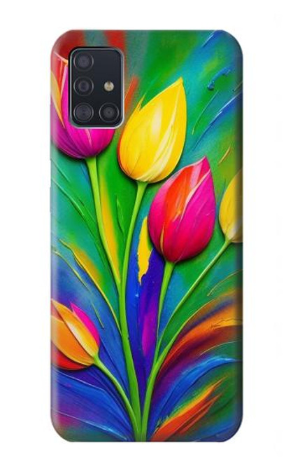 S3926 Peinture à l'huile de tulipe colorée Etui Coque Housse pour Samsung Galaxy A51