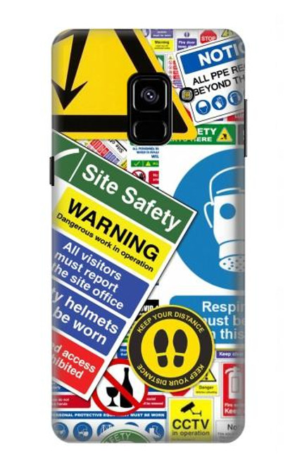 S3960 Collage d'autocollants de signalisation de sécurité Etui Coque Housse pour Samsung Galaxy A8 (2018)
