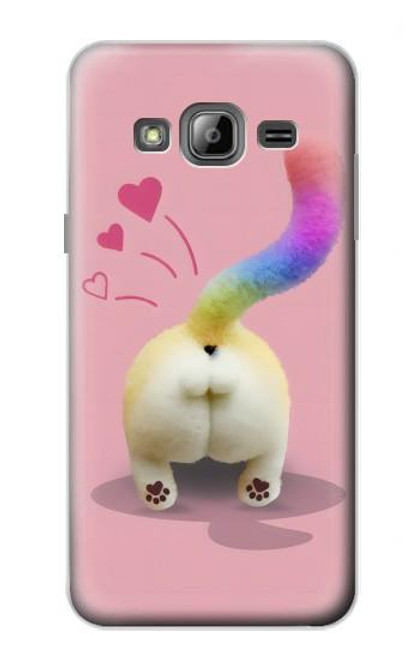 S3923 Queue d'arc-en-ciel de fond de chat Etui Coque Housse pour Samsung Galaxy J3 (2016)