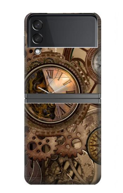 S3927 Boussole Horloge Gage Steampunk Etui Coque Housse pour Samsung Galaxy Z Flip 4