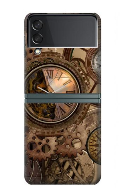 S3927 Boussole Horloge Gage Steampunk Etui Coque Housse pour Samsung Galaxy Z Flip 3 5G
