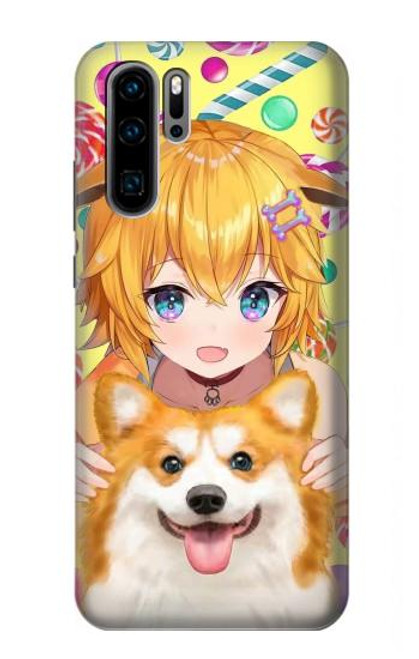 S3918 Bébé Corgi Chien Corgi Fille Bonbons Etui Coque Housse pour Huawei P30 Pro