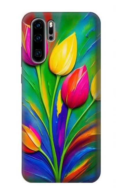 S3926 Peinture à l'huile de tulipe colorée Etui Coque Housse pour Huawei P30 Pro