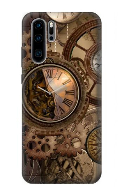 S3927 Boussole Horloge Gage Steampunk Etui Coque Housse pour Huawei P30 Pro