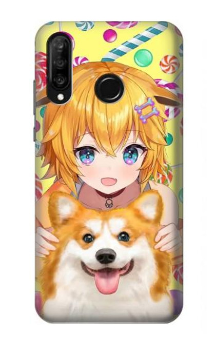 S3918 Bébé Corgi Chien Corgi Fille Bonbons Etui Coque Housse pour Huawei P30 lite