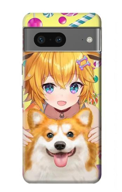 S3918 Bébé Corgi Chien Corgi Fille Bonbons Etui Coque Housse pour Google Pixel 7