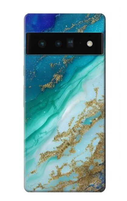 S3920 Couleur bleu océan abstrait émeraude mélangée Etui Coque Housse pour Google Pixel 6 Pro