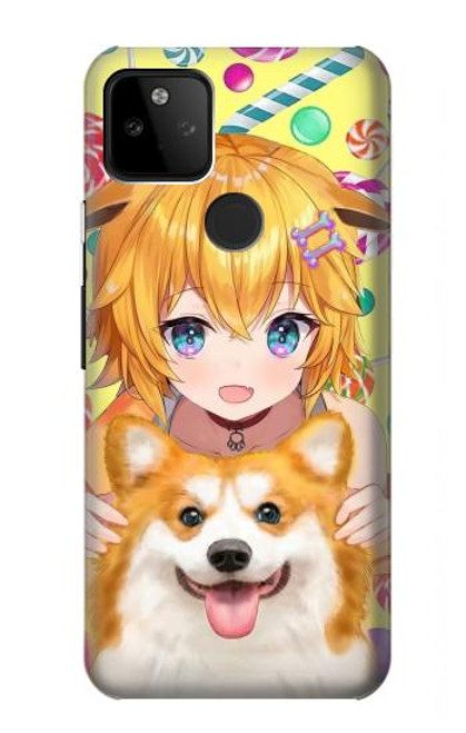 S3918 Bébé Corgi Chien Corgi Fille Bonbons Etui Coque Housse pour Google Pixel 5A 5G