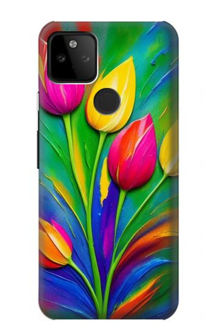 S3926 Peinture à l'huile de tulipe colorée Etui Coque Housse pour Google Pixel 5A 5G