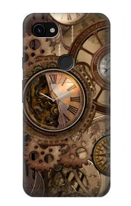 S3927 Boussole Horloge Gage Steampunk Etui Coque Housse pour Google Pixel 3a XL