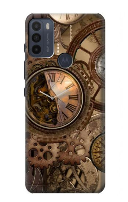 S3927 Boussole Horloge Gage Steampunk Etui Coque Housse pour Motorola Moto G50