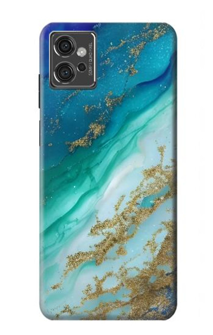 S3920 Couleur bleu océan abstrait émeraude mélangée Etui Coque Housse pour Motorola Moto G32