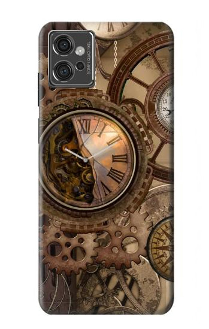S3927 Boussole Horloge Gage Steampunk Etui Coque Housse pour Motorola Moto G32