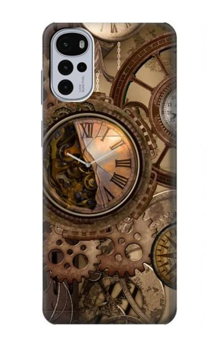 S3927 Boussole Horloge Gage Steampunk Etui Coque Housse pour Motorola Moto G22