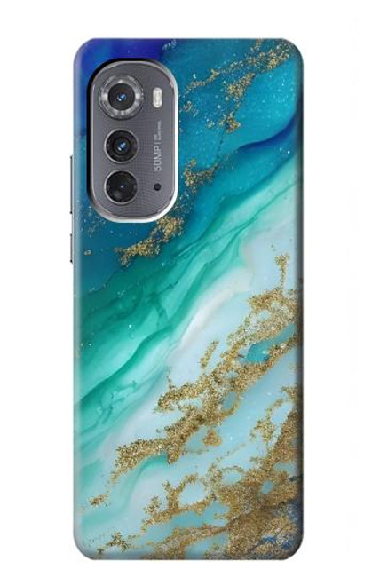 S3920 Couleur bleu océan abstrait émeraude mélangée Etui Coque Housse pour Motorola Edge (2022)