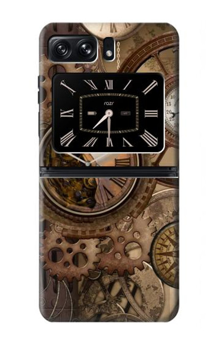 S3927 Boussole Horloge Gage Steampunk Etui Coque Housse pour Motorola Moto Razr 2022